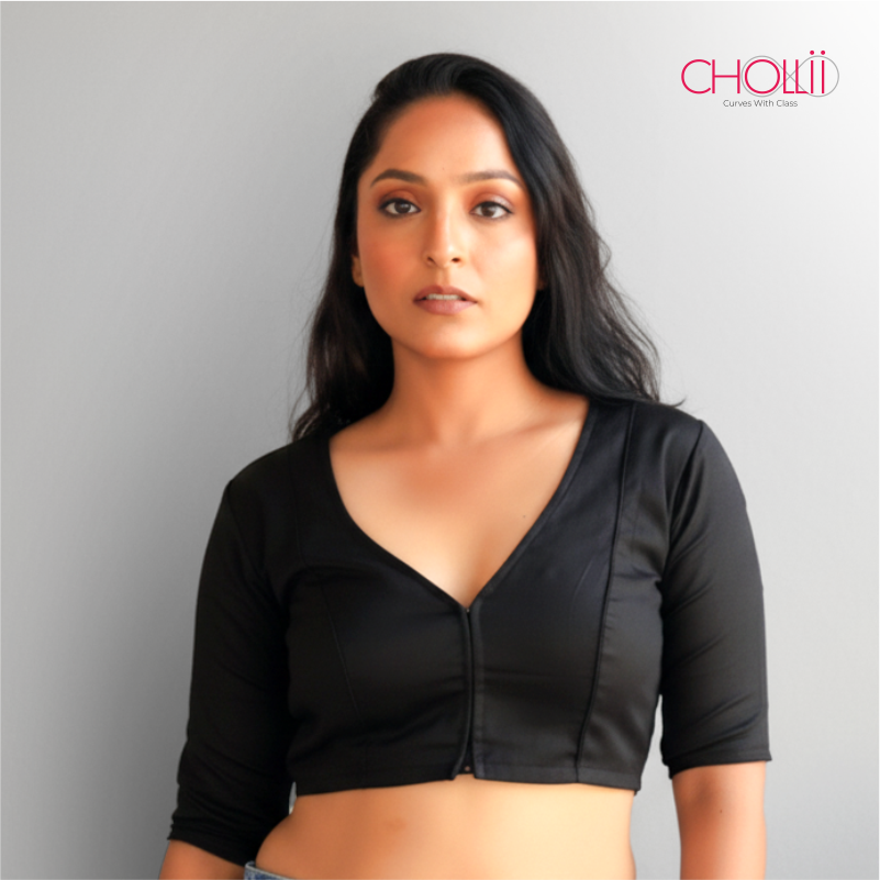 Black Rozana Cotton Short Sleeve Blouse