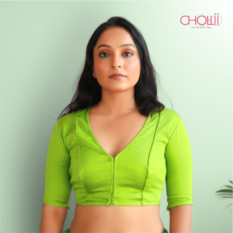Green Rozana Cotton Short Sleeve Blouse