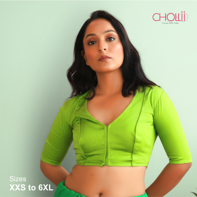 Green Rozana Cotton Short Sleeve Blouse