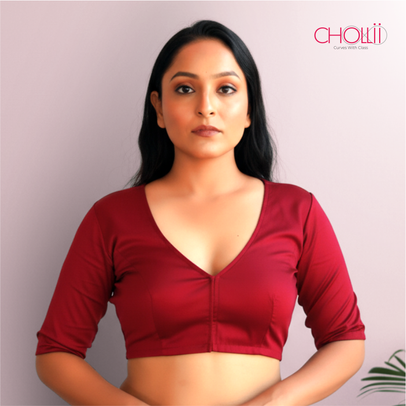 Maroon Rozana Cotton Short Sleeve Blouse