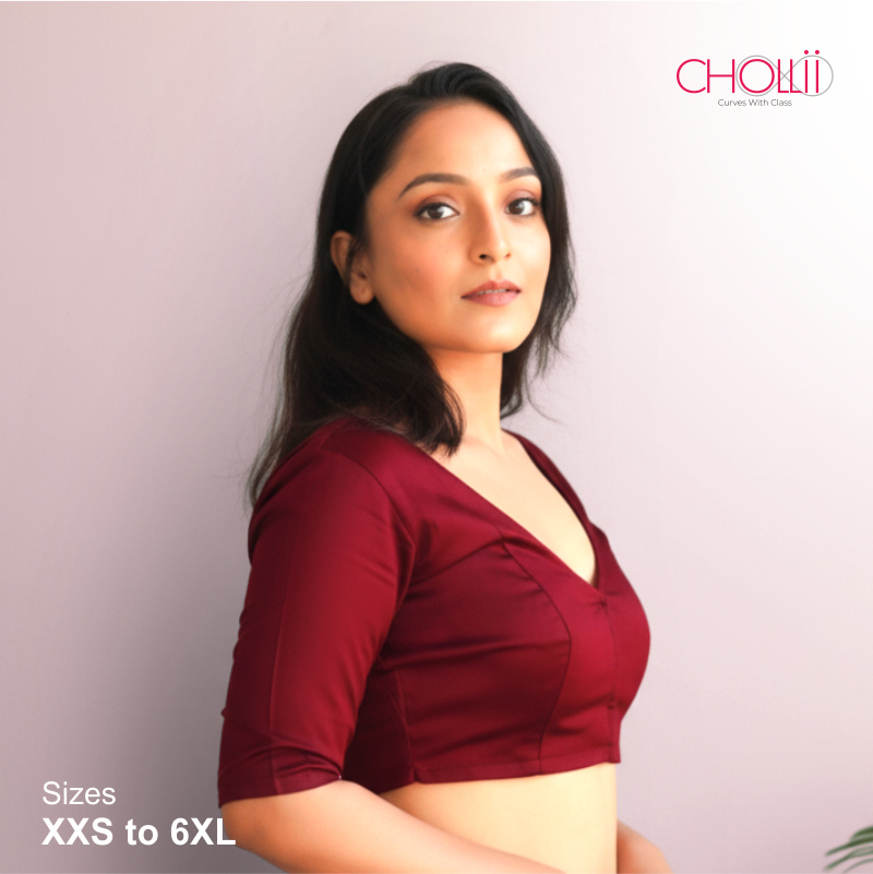 Maroon Rozana Cotton Short Sleeve Blouse