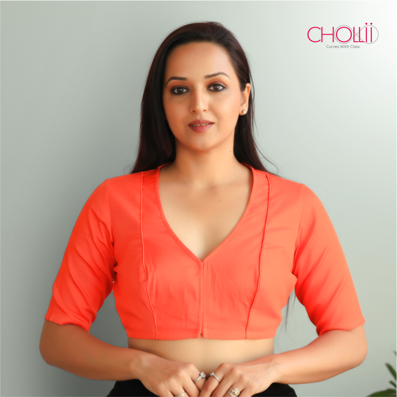 Orange Rozana Cotton Short Sleeve Blouse