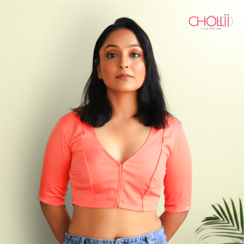 Peach Rozana Cotton Short Sleeve Blouse