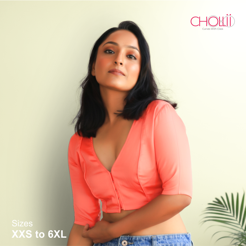 Peach Rozana Cotton Short Sleeve Blouse
