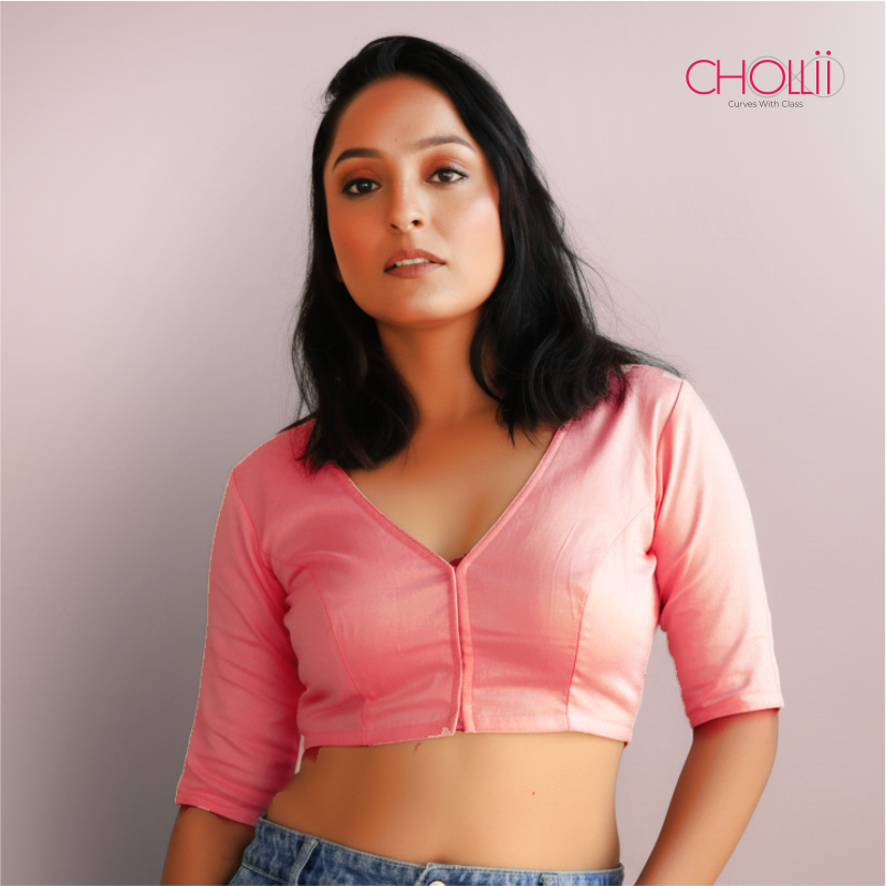 Pink Rozana Cotton Short Sleeve Blouse
