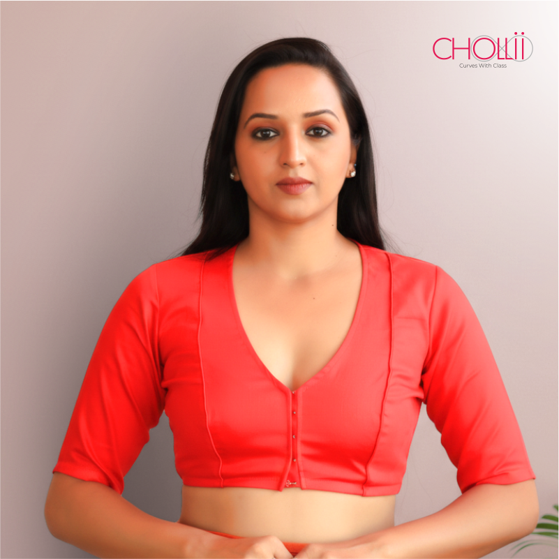 Red Rozana Cotton Short Sleeve Blouse